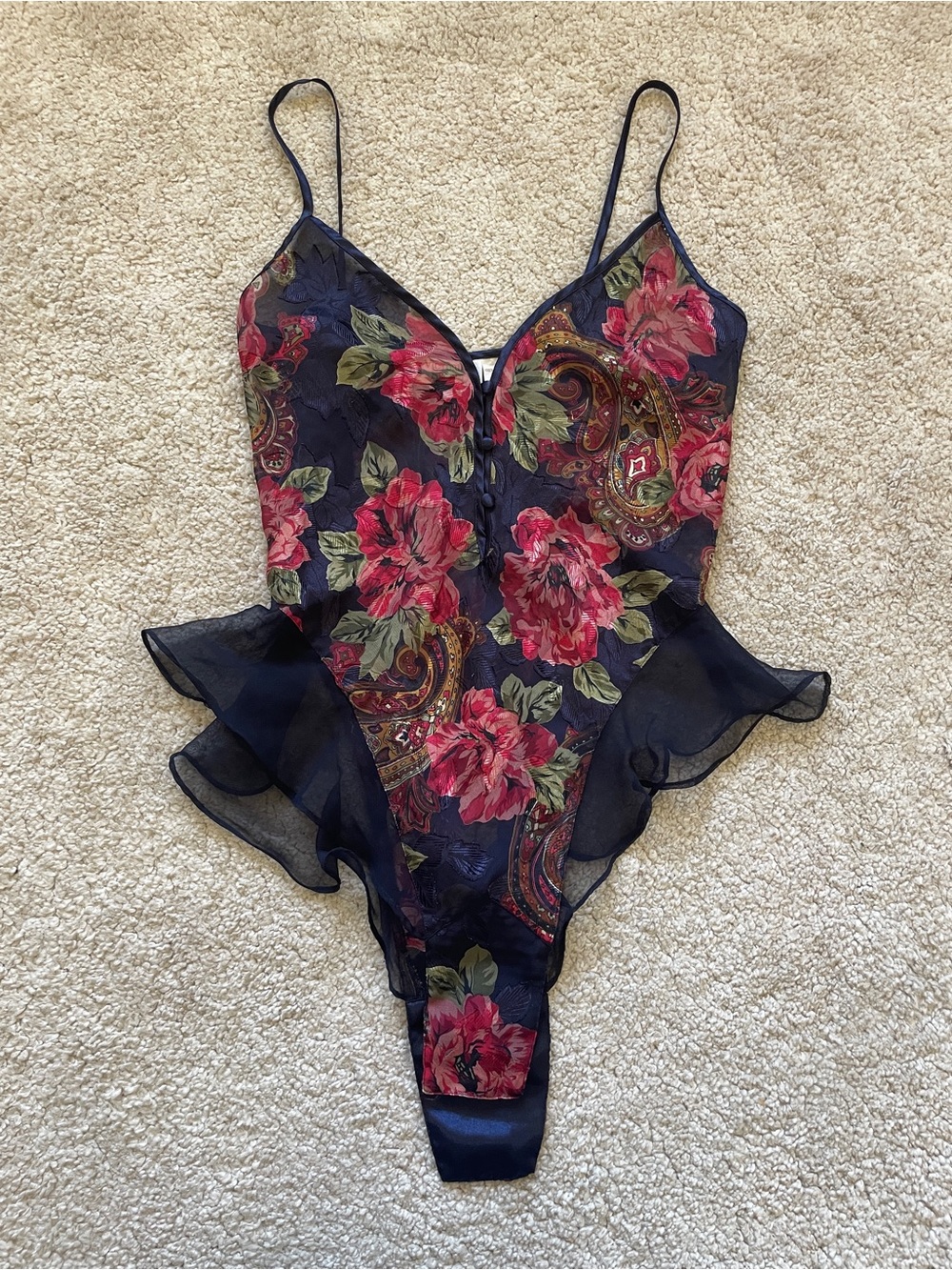 Victoria's Secret Gold Label floral and paisley sheer mesh bodysuit size s